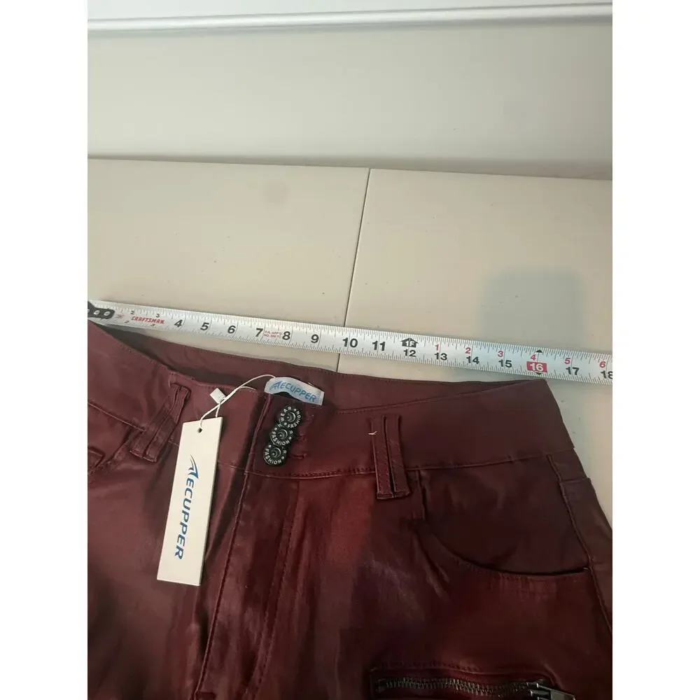 NWT‎ Faux Leather Burgundy pants size 14/16